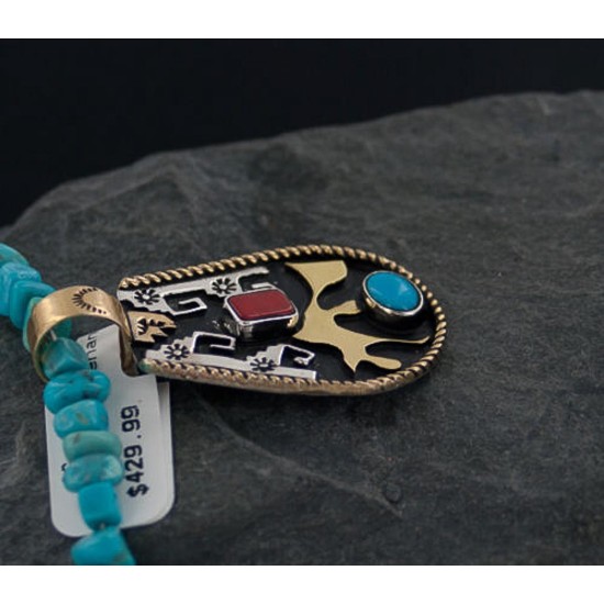 12kt Gold Filled and .925 Sterling Silver Handmade Certified Authentic Navajo Turquoise and Coral Native American Necklace 370887913095