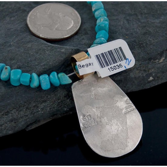 12kt Gold Filled and .925 Sterling Silver Handmade Certified Authentic Navajo Turquoise and Coral Native American Necklace 370887913095