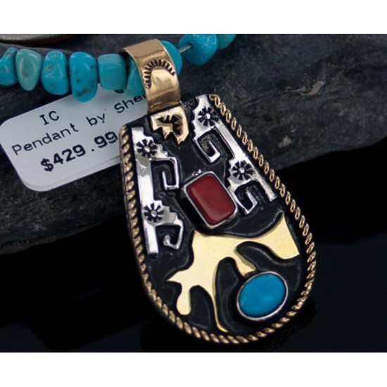 12kt Gold Filled and .925 Sterling Silver Handmade Certified Authentic Navajo Turquoise and Coral Native American Necklace 370887913095