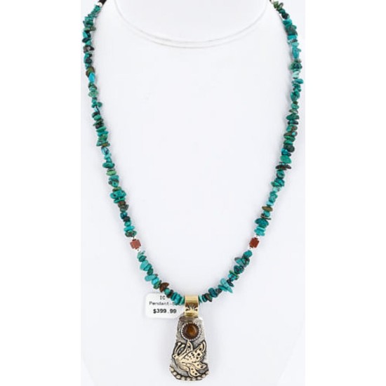 12kt Gold Filled and .925 Sterling Silver Handmade Dragonfly Certified Authentic Navajo Tigers Eye Native American Necklace 371034040820