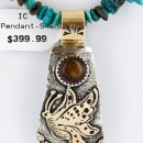 12kt Gold Filled and .925 Sterling Silver Handmade Dragonfly Certified Authentic Navajo Tigers Eye Native American Necklace 371034040820
