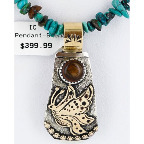 12kt Gold Filled and .925 Sterling Silver Handmade Dragonfly Certified Authentic Navajo Tigers Eye Native American Necklace 371034040820