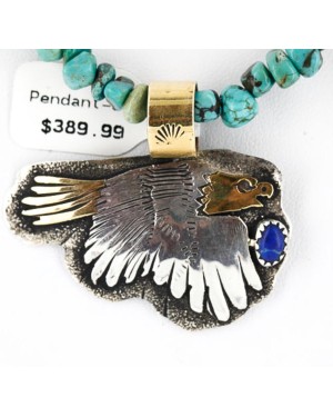 12kt Gold Filled and .925 Sterling Silver Handmade Eagle Certified Authentic Navajo Denim Lapis Native American Necklace 371051376146