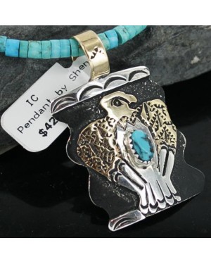 12kt Gold Filled and .925 Sterling Silver Handmade Eagle Certified Authentic Navajo Turquoise Native American Necklace 370910199203