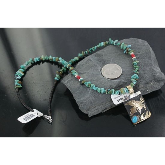 12kt Gold Filled and .925 Sterling Silver Handmade Eagle Certified Authentic Navajo Turquoise Native American Necklace 370911089452