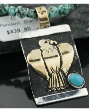 12kt Gold Filled and .925 Sterling Silver Handmade Eagle Certified Authentic Navajo Turquoise Native American Necklace 370970827442
