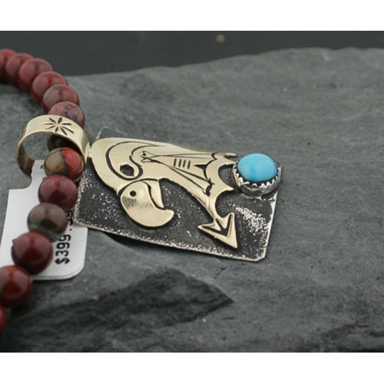 12kt Gold Filled and .925 Sterling Silver Handmade Eagle Certified Authentic Navajo Turquoise Native American Necklace 370973038262