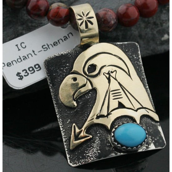 12kt Gold Filled and .925 Sterling Silver Handmade Eagle Certified Authentic Navajo Turquoise Native American Necklace 370973038262