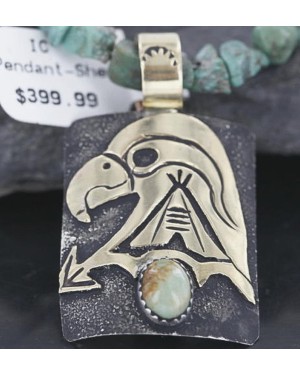 12kt Gold Filled and .925 Sterling Silver Handmade Eagle Certified Authentic Navajo Turquoise Native American Necklace 370977959347