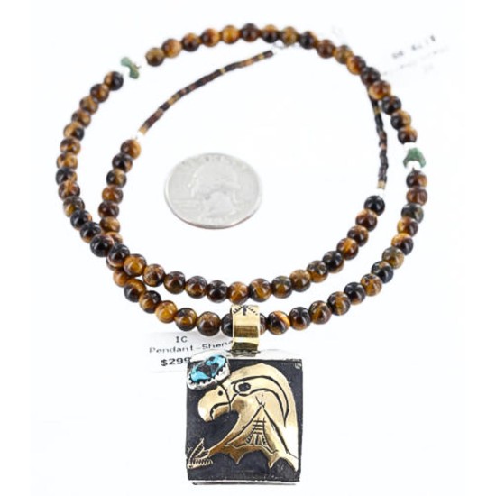 12kt Gold Filled and .925 Sterling Silver Handmade Eagle Certified Authentic Navajo Turquoise Native American Necklace 371009836570