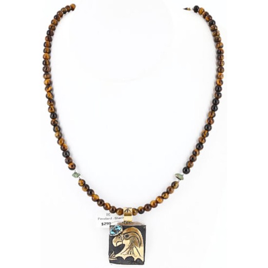 12kt Gold Filled and .925 Sterling Silver Handmade Eagle Certified Authentic Navajo Turquoise Native American Necklace 371009836570