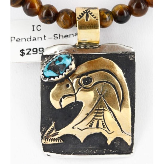 12kt Gold Filled and .925 Sterling Silver Handmade Eagle Certified Authentic Navajo Turquoise Native American Necklace 371009836570