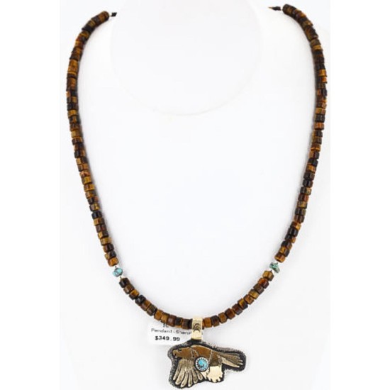 12kt Gold Filled and .925 Sterling Silver Handmade Eagle Certified Authentic Navajo Turquoise Native American Necklace 371013630270