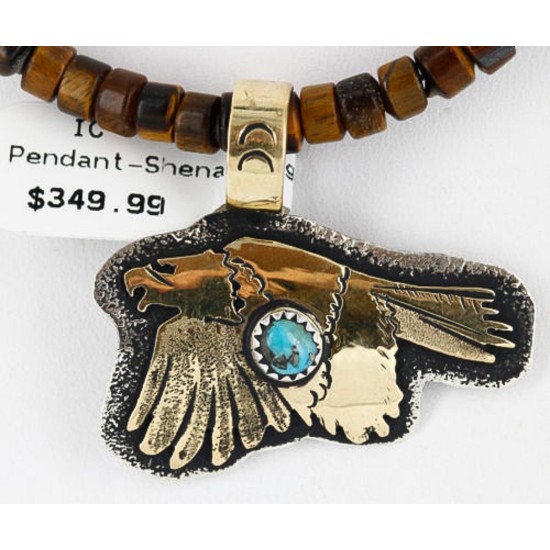 12kt Gold Filled and .925 Sterling Silver Handmade Eagle Certified Authentic Navajo Turquoise Native American Necklace 371013630270