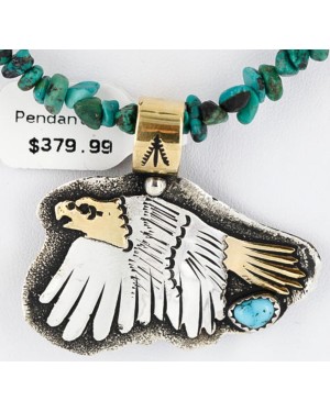 12kt Gold Filled and .925 Sterling Silver Handmade Eagle Certified Authentic Navajo Turquoise Native American Necklace 371045582382