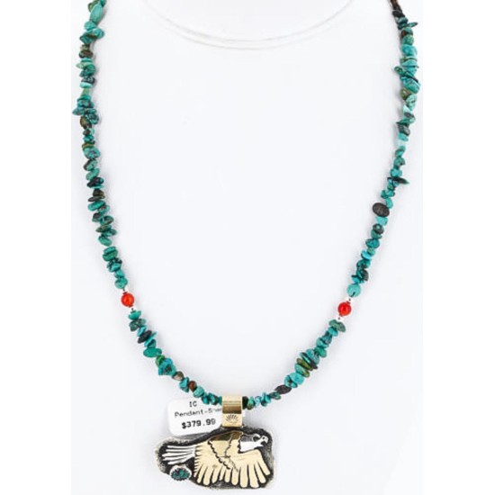 12kt Gold Filled and .925 Sterling Silver Handmade Eagle Certified Authentic Navajo Turquoise Native American Necklace 371047490983
