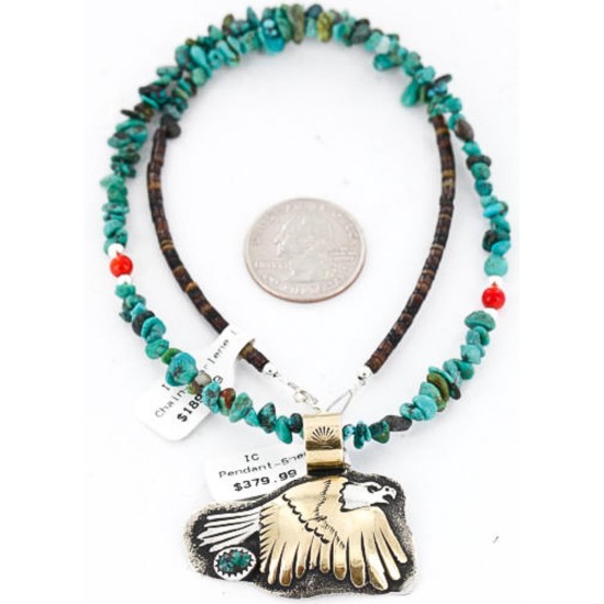 12kt Gold Filled and .925 Sterling Silver Handmade Eagle Certified Authentic Navajo Turquoise Native American Necklace 371047490983