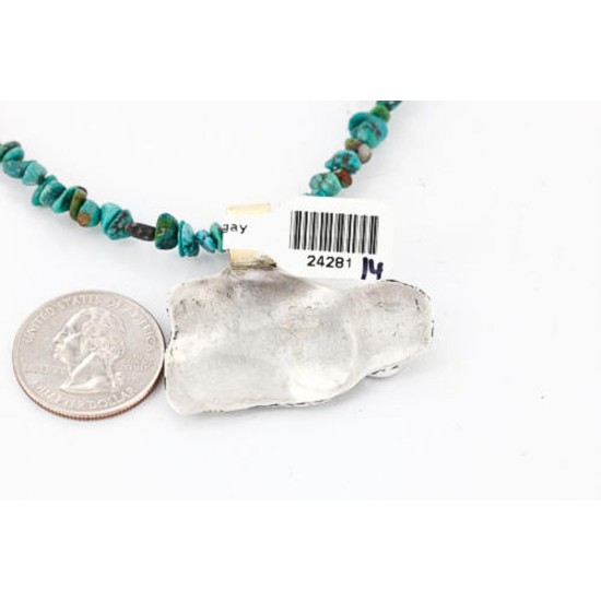 12kt Gold Filled and .925 Sterling Silver Handmade Eagle Certified Authentic Navajo Turquoise Native American Necklace 371047490983