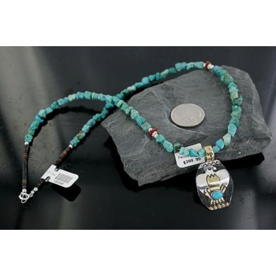 12kt Gold Filled and .925 Sterling Silver Handmade Eagle Certified Authentic Navajo Turquoise Native American Necklace 390673032374