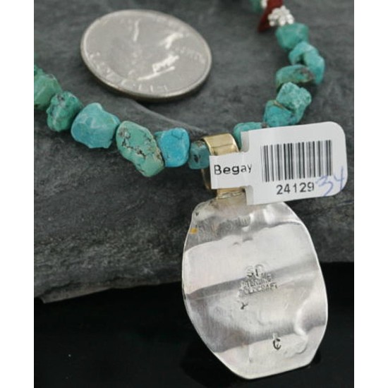 12kt Gold Filled and .925 Sterling Silver Handmade Eagle Certified Authentic Navajo Turquoise Native American Necklace 390673032374
