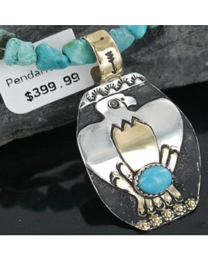12kt Gold Filled and .925 Sterling Silver Handmade Eagle Certified Authentic Navajo Turquoise Native American Necklace 390673032374