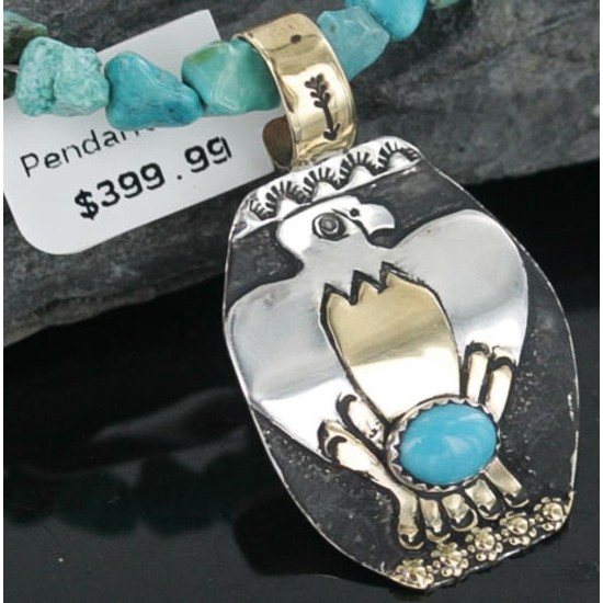 12kt Gold Filled and .925 Sterling Silver Handmade Eagle Certified Authentic Navajo Turquoise Native American Necklace 390673032374