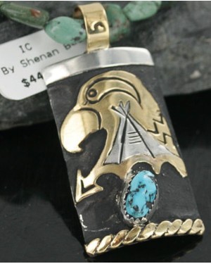 12kt Gold Filled and .925 Sterling Silver Handmade Eagle Certified Authentic Navajo Turquoise Native American Necklace 390687030868