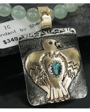 12kt Gold Filled and .925 Sterling Silver Handmade Eagle Certified Authentic Navajo Turquoise Native American Necklace 390688870461