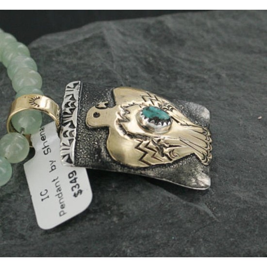 12kt Gold Filled and .925 Sterling Silver Handmade Eagle Certified Authentic Navajo Turquoise Native American Necklace 390688870461