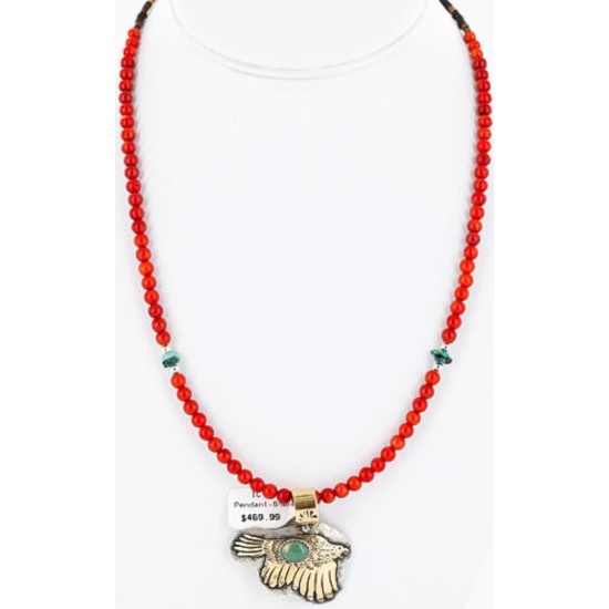 12kt Gold Filled and .925 Sterling Silver Handmade Eagle Certified Authentic Navajo Turquoise Native American Necklace 390813051559