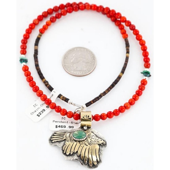12kt Gold Filled and .925 Sterling Silver Handmade Eagle Certified Authentic Navajo Turquoise Native American Necklace 390813051559