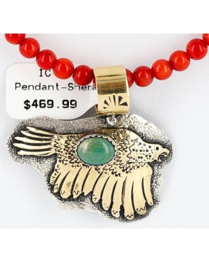 12kt Gold Filled and .925 Sterling Silver Handmade Eagle Certified Authentic Navajo Turquoise Native American Necklace 390813051559