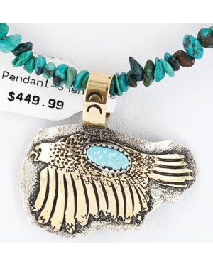 12kt Gold Filled and .925 Sterling Silver Handmade Eagle Certified Authentic Navajo Turquoise Native American Necklace 390813104954
