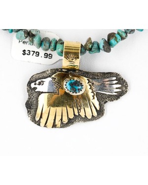12kt Gold Filled and .925 Sterling Silver Handmade Eagle Certified Authentic Navajo Turquoise Native American Necklace 390841424883