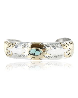 12kt Gold Filled and .925 Sterling Silver Handmade Eagle Head Certified Authentic Navajo Turquoise Native American Bracelet 371000092101