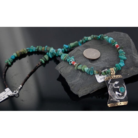 12kt Gold Filled and .925 Sterling Silver Handmade Gecko Certified Authentic Navajo Turquoise Native American Necklace 370895720990