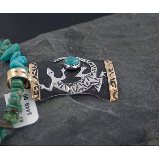 12kt Gold Filled and .925 Sterling Silver Handmade Gecko Certified Authentic Navajo Turquoise Native American Necklace 370895720990