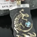 12kt Gold Filled and .925 Sterling Silver Handmade Gecko Navajo Turquoise Native American Necklace 370919759851