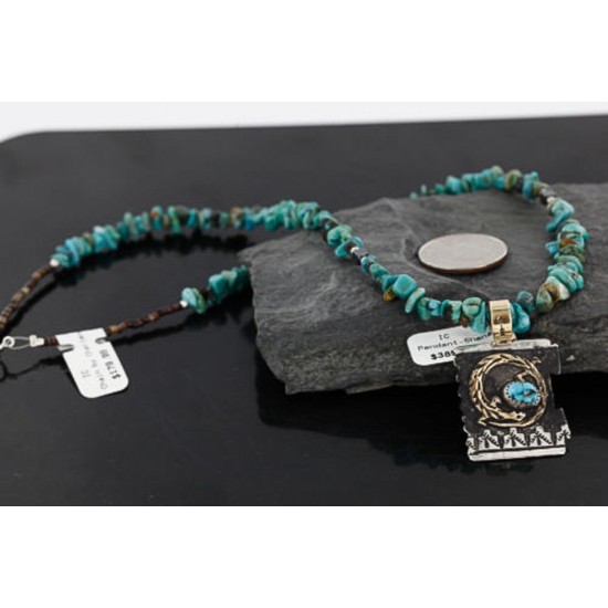 12kt Gold Filled and .925 Sterling Silver Handmade Gecko Certified Authentic Navajo Turquoise Native American Necklace 370985284595