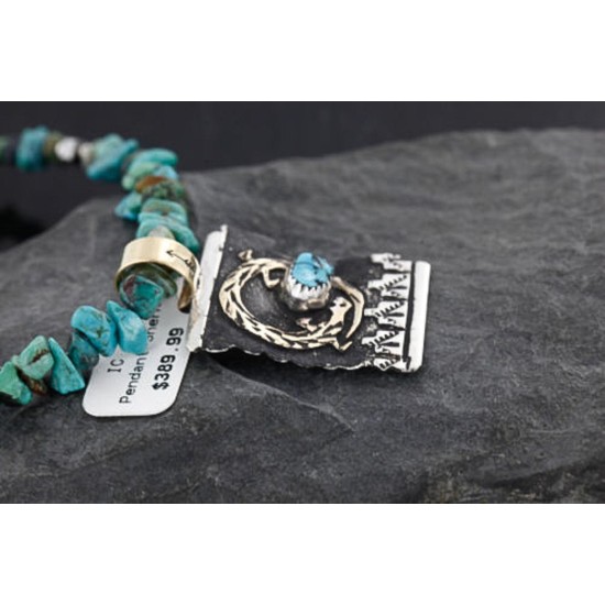 12kt Gold Filled and .925 Sterling Silver Handmade Gecko Certified Authentic Navajo Turquoise Native American Necklace 370985284595