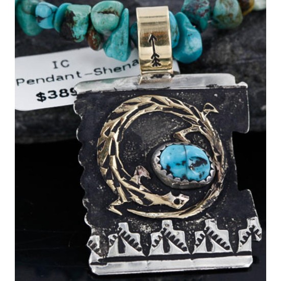 12kt Gold Filled and .925 Sterling Silver Handmade Gecko Certified Authentic Navajo Turquoise Native American Necklace 370985284595