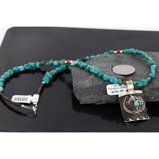 12kt Gold Filled and .925 Sterling Silver Handmade Gecko Certified Authentic Navajo Turquoise Native American Necklace 370990786763