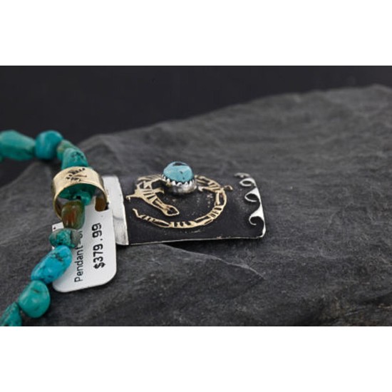 12kt Gold Filled and .925 Sterling Silver Handmade Gecko Certified Authentic Navajo Turquoise Native American Necklace 370990786763