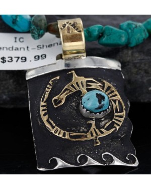 12kt Gold Filled and .925 Sterling Silver Handmade Gecko Certified Authentic Navajo Turquoise Native American Necklace 370990786763