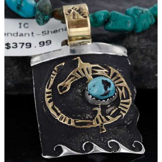 12kt Gold Filled and .925 Sterling Silver Handmade Gecko Certified Authentic Navajo Turquoise Native American Necklace 370990786763