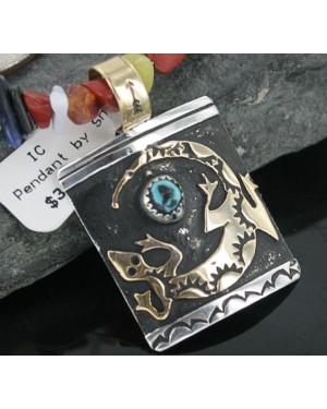 12kt Gold Filled and .925 Sterling Silver Handmade Gecko Certified Authentic Navajo Turquoise Native American Necklace 390661323271