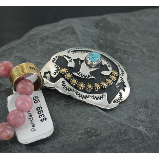 12kt Gold Filled and .925 Sterling Silver Handmade Gecko Certified Authentic Navajo Turquoise Native American Necklace 390681781504