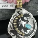 12kt Gold Filled and .925 Sterling Silver Handmade Gecko Navajo Turquoise Native American Necklace 390681781504