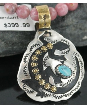 12kt Gold Filled and .925 Sterling Silver Handmade Gecko Certified Authentic Navajo Turquoise Native American Necklace 390681781504