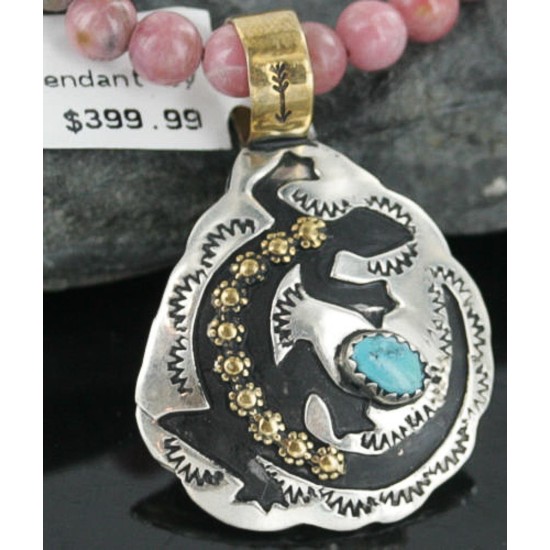 12kt Gold Filled and .925 Sterling Silver Handmade Gecko Certified Authentic Navajo Turquoise Native American Necklace 390681781504